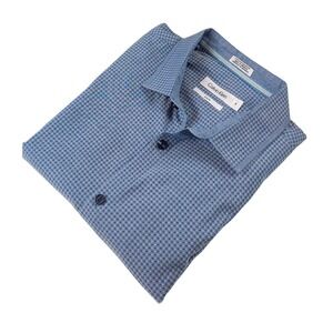 Calvin Klein Mens Slim Fit Blue Micro Pattern Cotton Button Down Shirt Size M